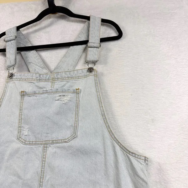 NEW Wild Fable XXL Light Blue Denim Overall Dress Distressed Mini Pinafore Skirt - Image 2