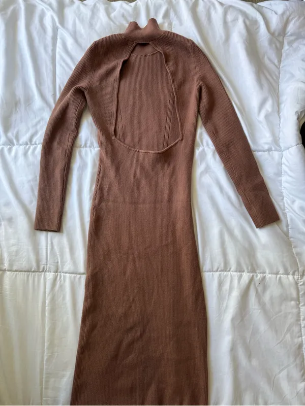 Abercrombie & Fitch Mauve Ribbed Open-Back Midi Dress - Image 9