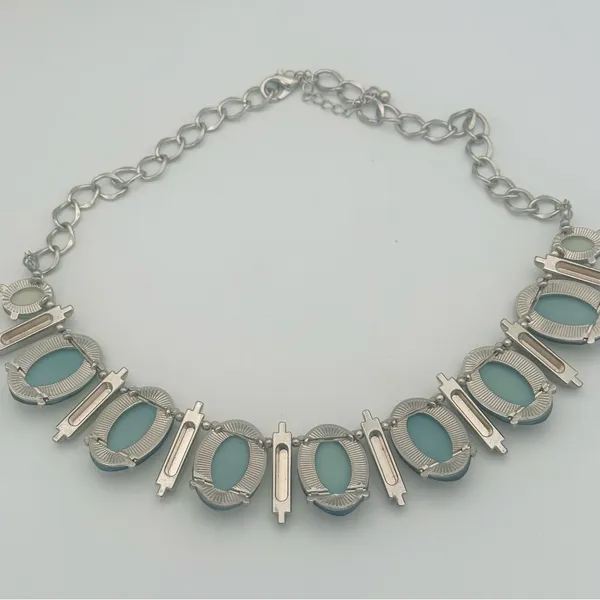 Elegant Statement Silver and Blue Green Iridescent Necklace - Image 11