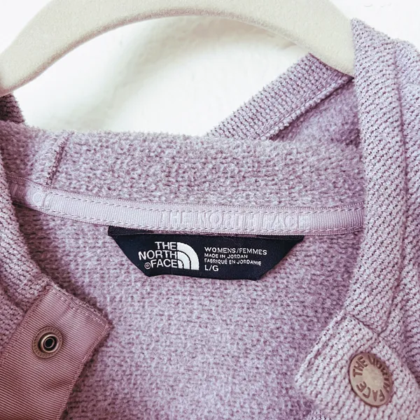 [The North Face] Purple Knit Stitch Fleece Hoodie Snap Button Mock Neck Sz Large - Image 8