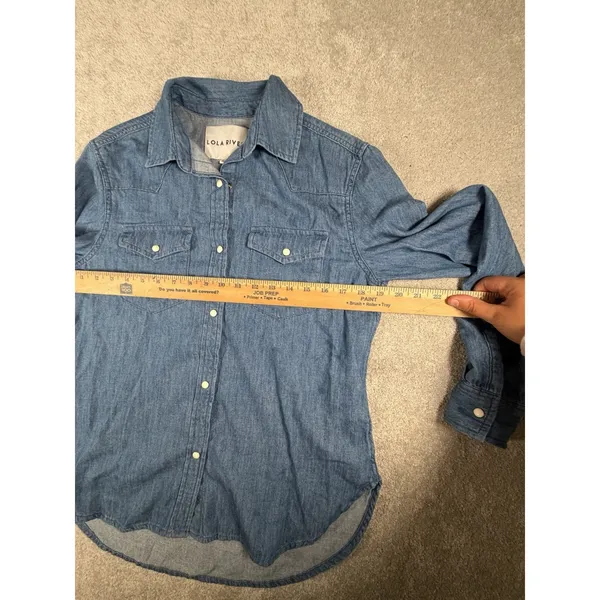 lola river‎ denim pearl snap shirt Xs - Image 4
