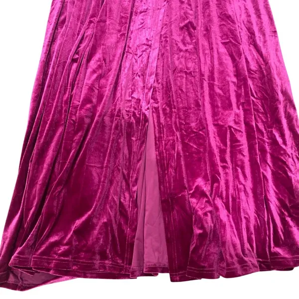 XPlusWear V-Neck Long Sleeve Velvet Maxi Dress in Magenta, Size XL​ - Image 2