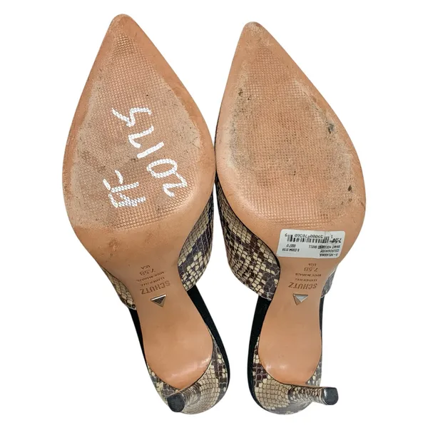 Schutz Heliconia Iridescent Snake Embossed Leather Crystal Trim Mule Heels 7.5 - Image 8