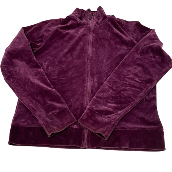 Vintage‎ GAP Zip Up Purple Plum Eggplant Velour Track Jacket Women's Zip Large - Image 2