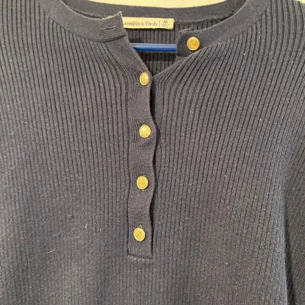 Abercrombie & Fitch Ribbed Henley Top Navy Long Sleeve Size M - Image 8