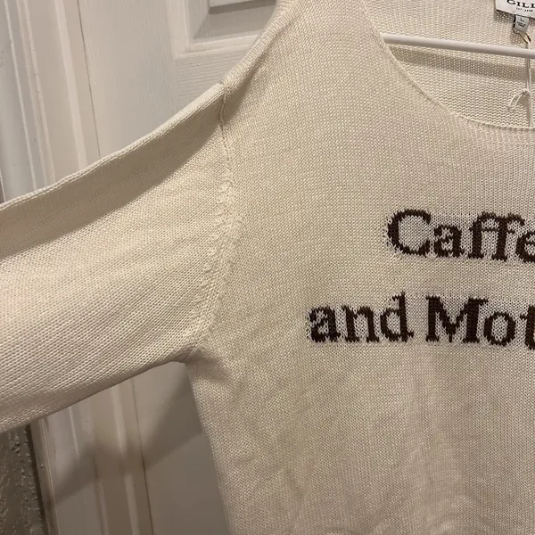New Gilli Women Caffeinated and Motivated Graphic Knit Sweater Cream Large Mama - Image 4