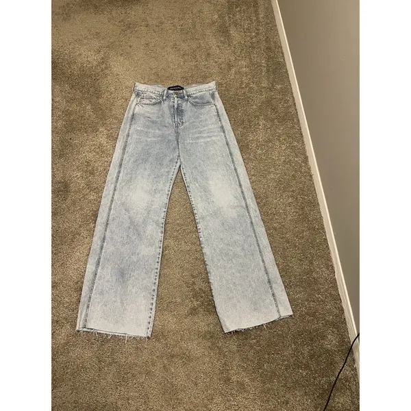 Veronica Beard Taylor Relaxed Wide Leg Pale Stone Jeans High Rise Raw Hem Sz 29 - Image 4