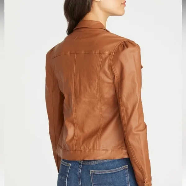 NWT Driftwood Gigi Puff Sleeve Faux Leather Jacket Small Brown Moto Fall Chic - Image 2