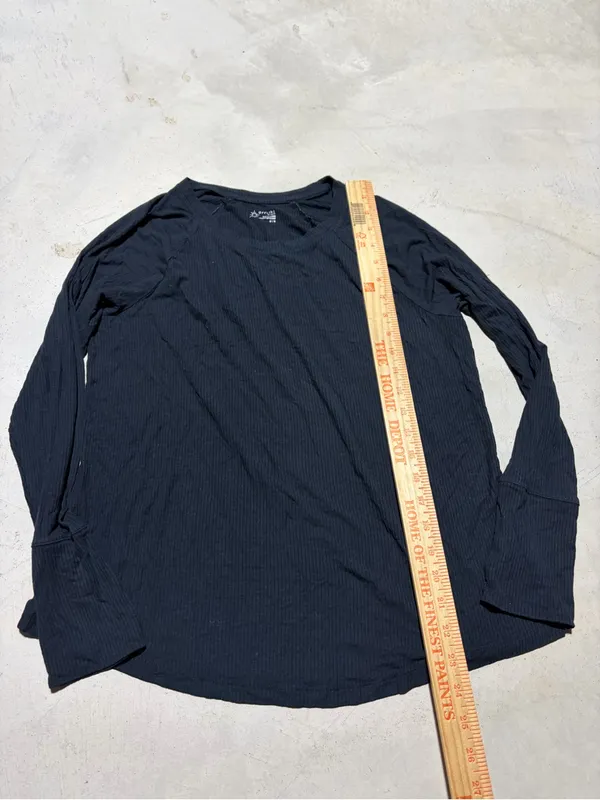 Aerie offline Black Long-Sleeve Ribbed Crewneck Shirt medium - Image 2