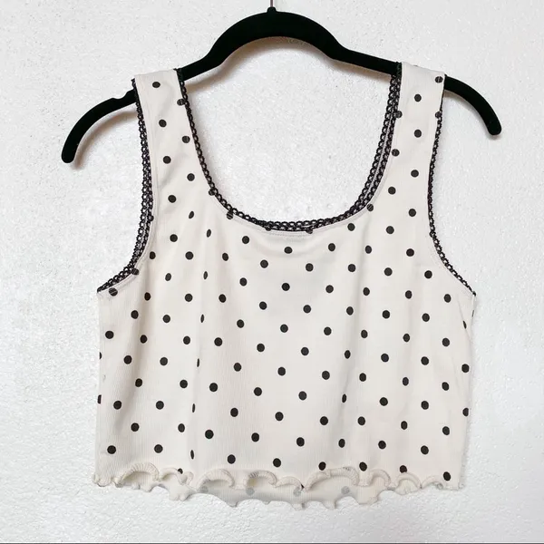 Topshop Polka Dot Picot Crop Top Cream Size 8 - Image 9