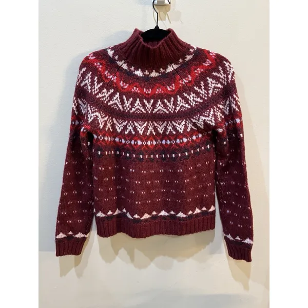 American Eagle Womens Fair Isle Pullover Sweater Size XS Wool Mock Neck - Image 6