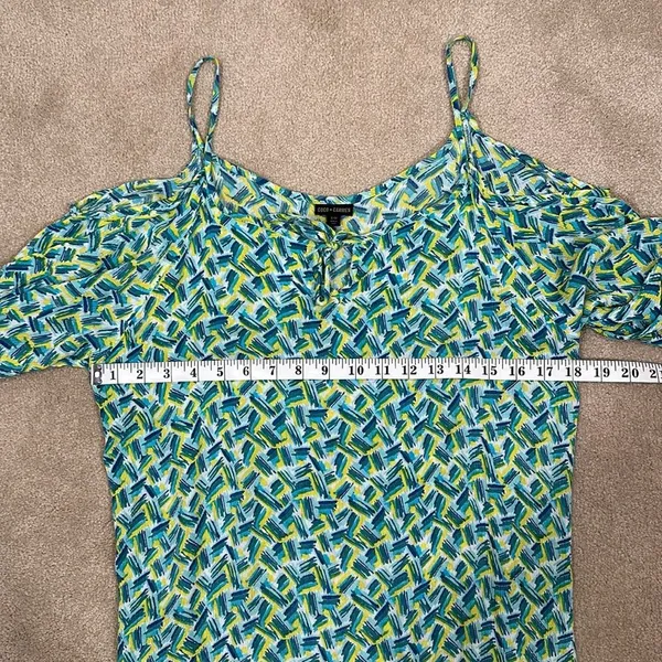 Coco + Carmen Blue Green Rayon Beach Cover-up Mini Dress Tunic Cold Shoulder S/M - Image 4