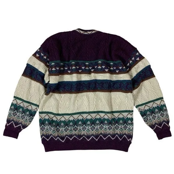 AGGIO Vintage Cardigan Geometric Knit Button Front‎ Sweater XL - Image 2