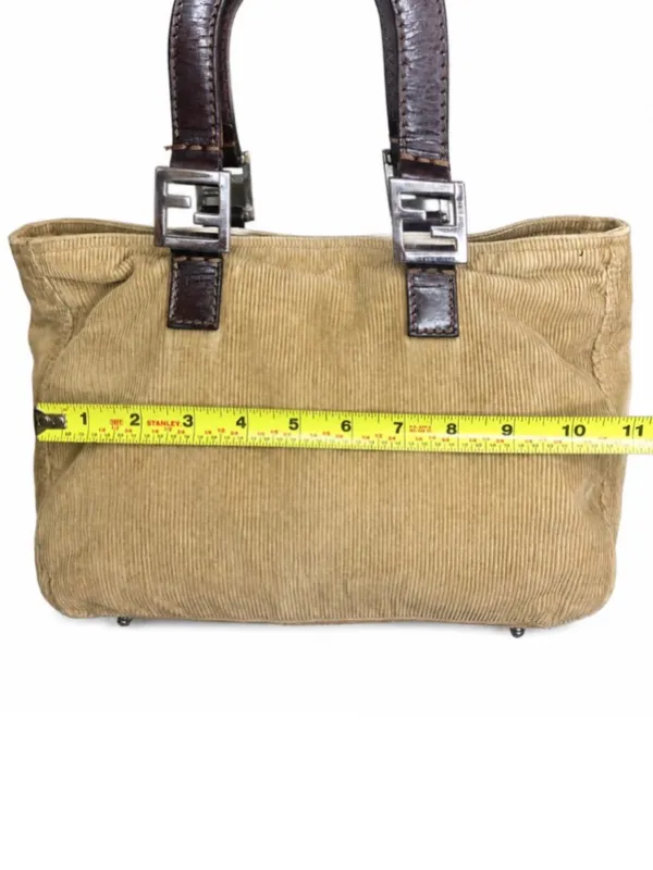 FENDI Corduroy Tote Bag with Dark Brown Leather Handles Vintage - Image 5