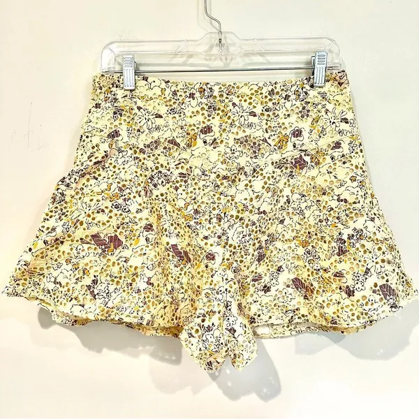 Free People‎ Shallow Waters Cotton Printed High-Waist Shorts Women's 8 Yellow - Image 4