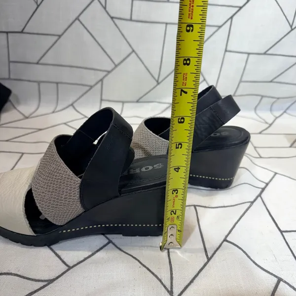 Sorel Joanie Wedge Sandals 10‎ Black Snake Embossed Leather Ankle Strap NL2852 - Image 10
