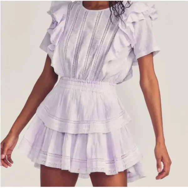 Love Shack Fancy Natasha Heritage mini ruffle dress‎ purple size large pastel - Image 6