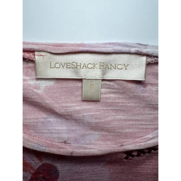 LoveShackFancy Rubbin Cropped Tee Coral Floral Knit Viscose T-Shirt Pink Size S - Image 4
