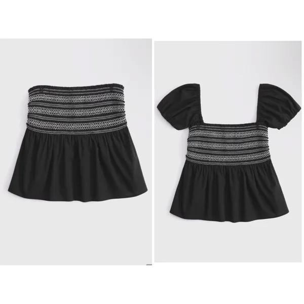 NWT Abercrombie & Fitch‎ Convertible Sleeve Smocked Black Smocked Puff Sleeve L - Image 2
