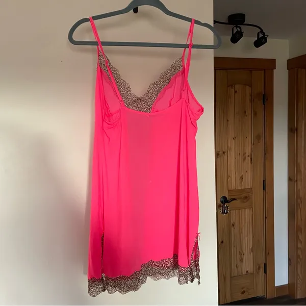 Victoria’s Secret Hot Pink Mesh Leopard Lace Slip Dress Large - Image 4