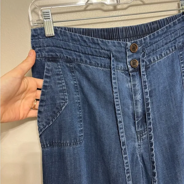 Soft Surroundings Elastic Waist Tencel Chambray Easy Fit Crop Pants S Petite - Image 3