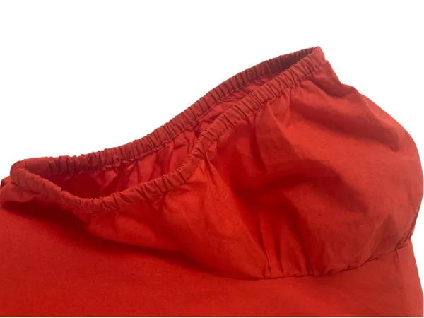 Anthropologie Maeve Red Short Puff Sleeve Ruched Blouse L - Image 10