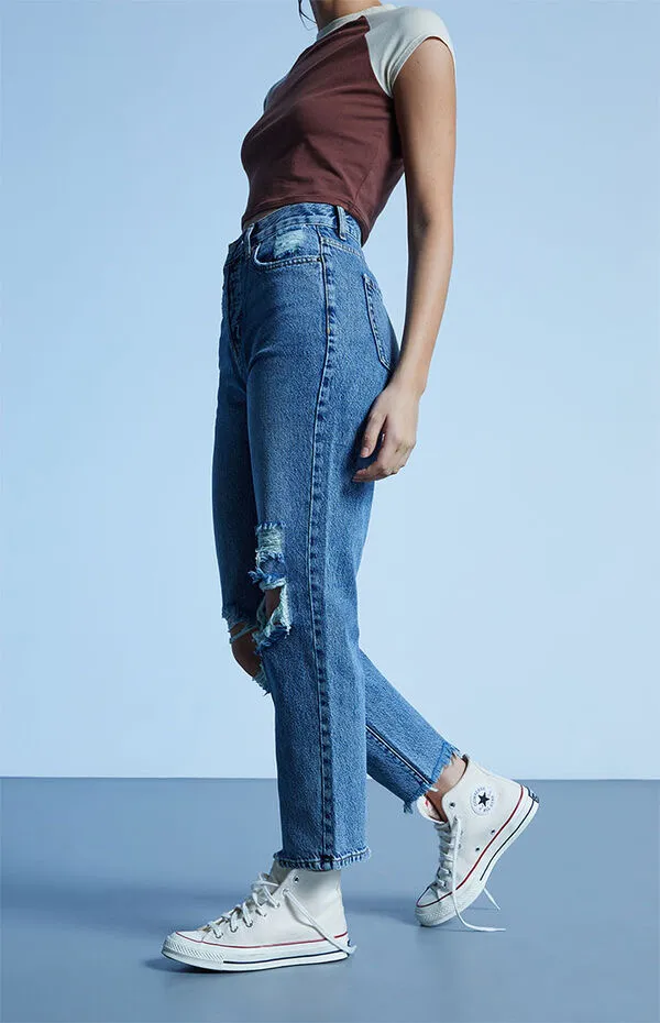 Pacsun Blue Distressed High Waisted Straight Leg Jeans Size 26 - Image 2