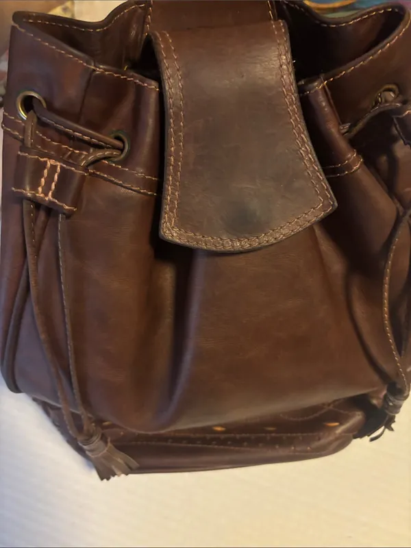 CARTUJANO de ESPANA VINTAGE DARK BROWN LEATHER DRAWSTRING BUCKET BAG - Image 10
