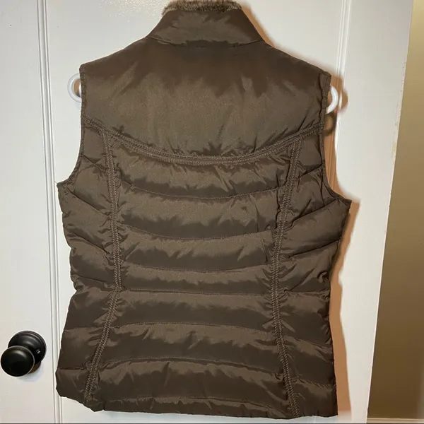 Eddie Bauer Down Puffer Vest Goose Down Full Zip Brown Fur Lined Small - Image 5