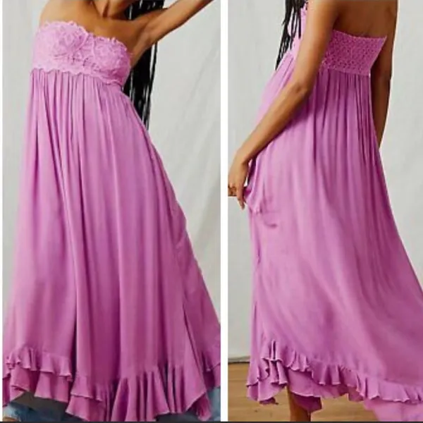 Free People Lavender Strapless Lace Maxi Dress - Image 6