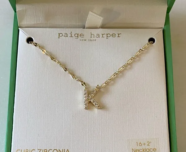 NWT 14KT Flash Gold Plated 'K' Initial Necklace with Cubic Zirconia - Image 2