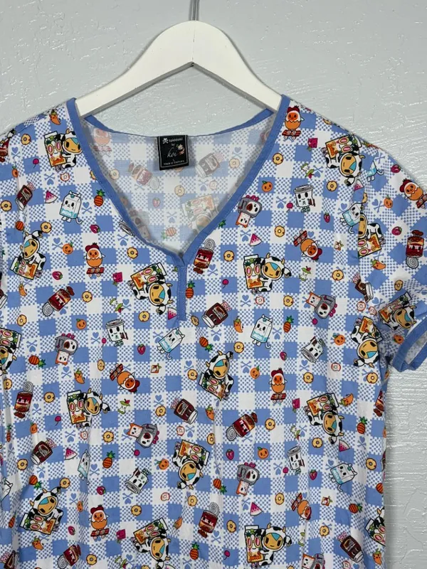 Koi Tokidoki Women L Summer Picnic Eve Scrub Top Shirt Stretch Pockets 1017TKD - Image 3