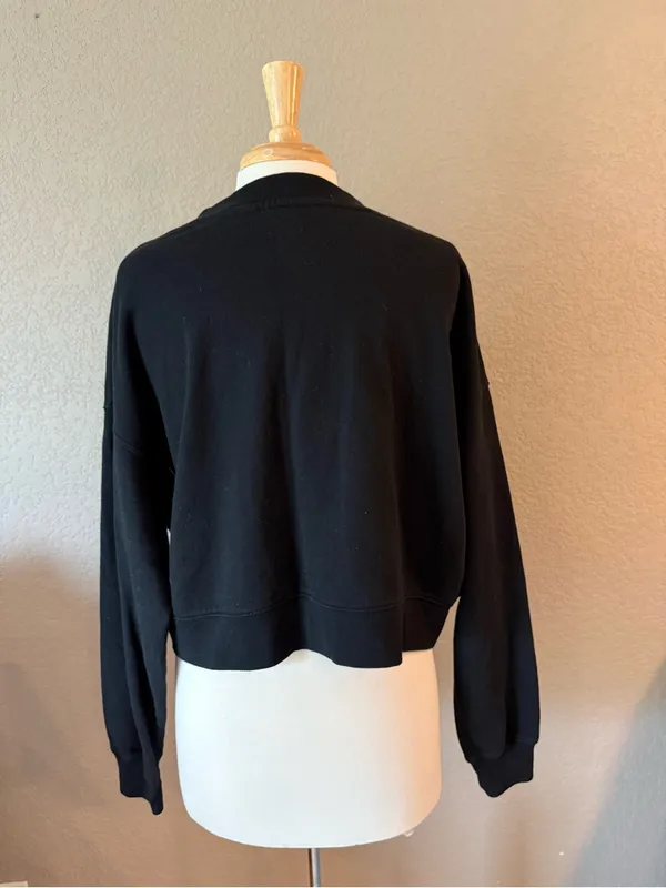 Gap Black V Neck Cropped Sweatshirt Small Oversized Boxy Pullover - Image 3