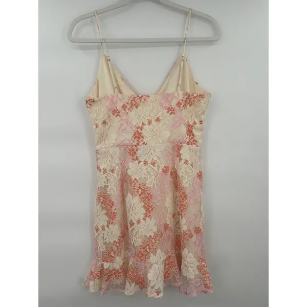 Lovers + Friends Lace Ruffle Floral Mini Dress Pink Orange‎ Size M Romantic - Image 3