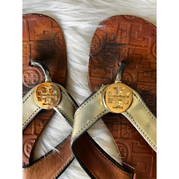 Tory Burch Metallic Leather Flip Flops - Size 6 - Image 2