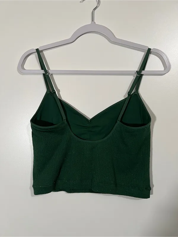 Aerie Superchill Waffle Bra Top in Dark Green Speckle Size Large - Image 11