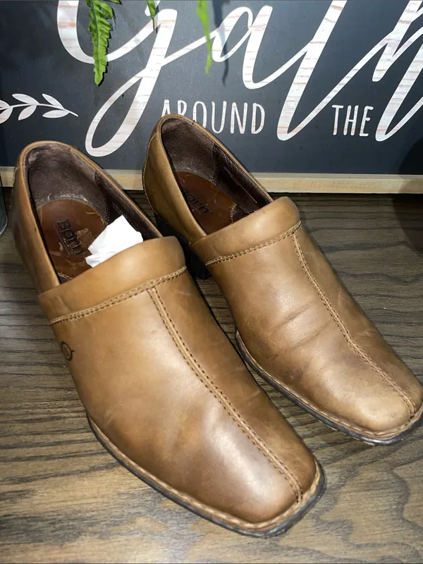 Born Kinney Brown Leather Slip-On Heeled Loafer Booties Size 9 - Image 14