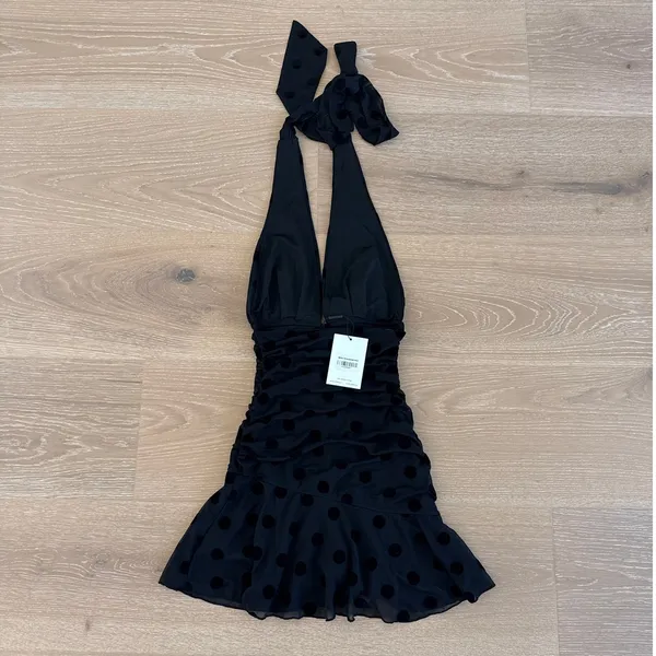 Hello Molly Halter Mini Dress Polka Dot She's So Current Size XS in Black - Image 4