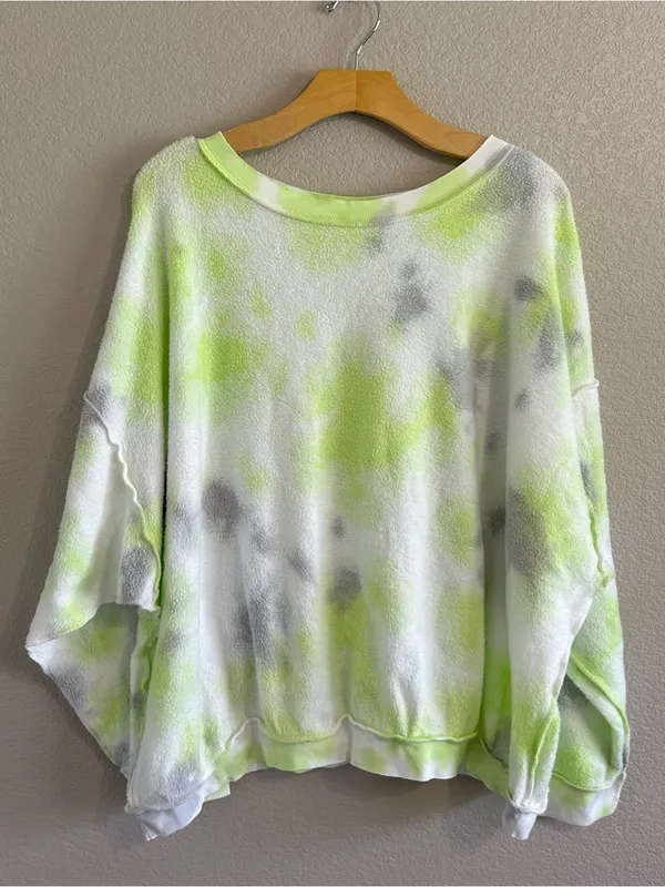 Free People Kelly Washed Citron Green Tie Dye Pullover - Image 3