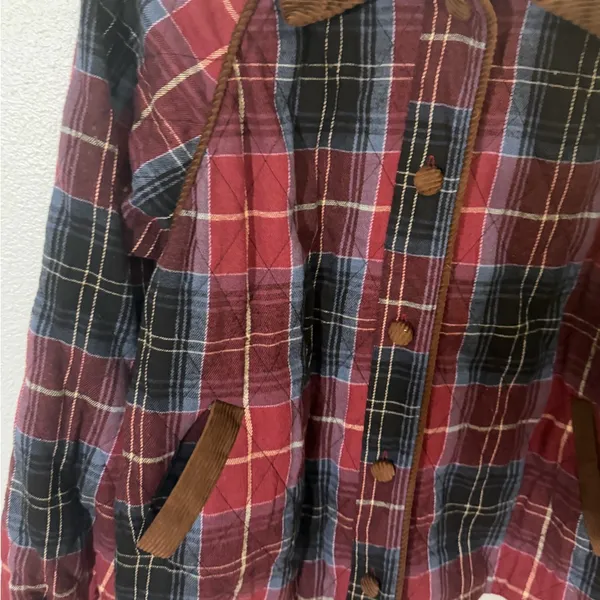 &merci Red Plaid Corduroy Collar Jacket - Image 8
