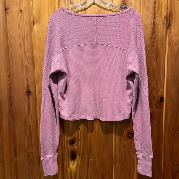 Free People We The Free Shirt‎ Pink Waffle Knit Cropped Top Long Sleeve Small - Image 2