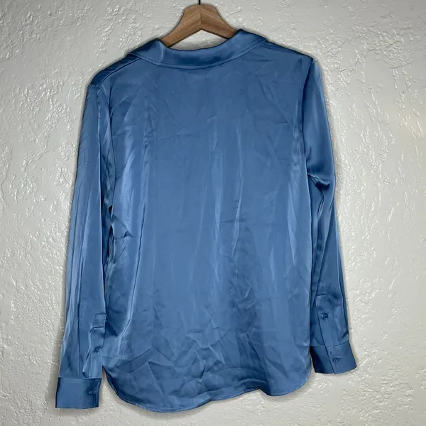 Jones New York Women's Blue Satin Long Sleeve Button‎ Career Blouse Size XS - Image 3