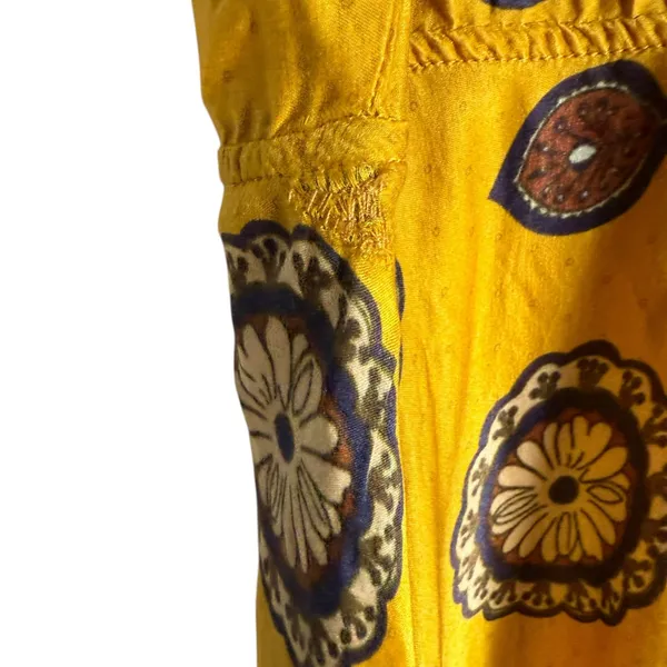 Nissa Marigold Medallion Print Silk Blend Short Sleeve A-Line Midi Dress Size 8 - Image 14
