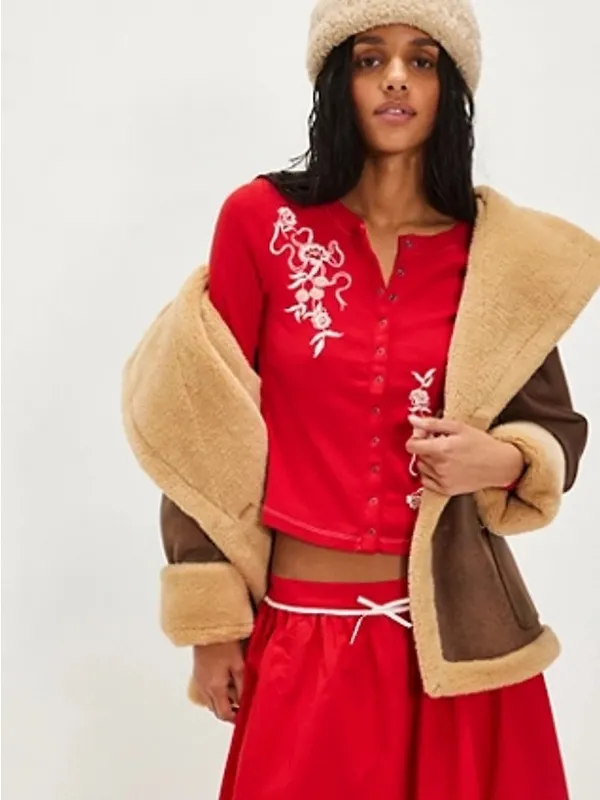 NEW Free People Candy Cane Lane Beaded Long Sleeve Snap Buttons Top Sz XS - Image 2
