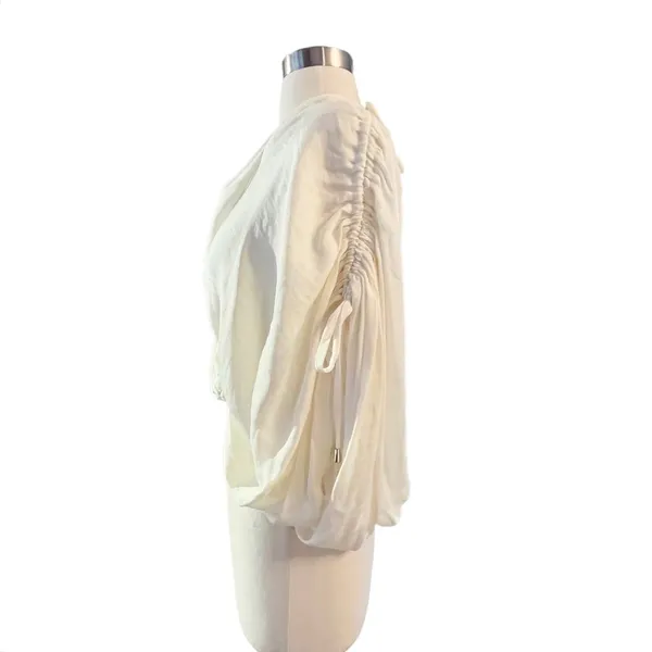 FREE PEOPLE Rachel Silky Top Ivory V-Neck Slinky Jersey Cropped Medium NWOT - Image 3