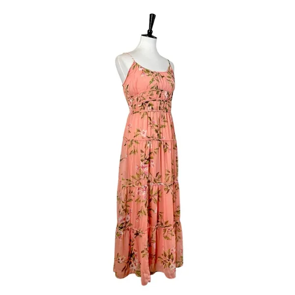 Lost + Wonder Maxi Dress Smocked Tiered Chiffon Peach Floral Women’s Size Medium - Image 2