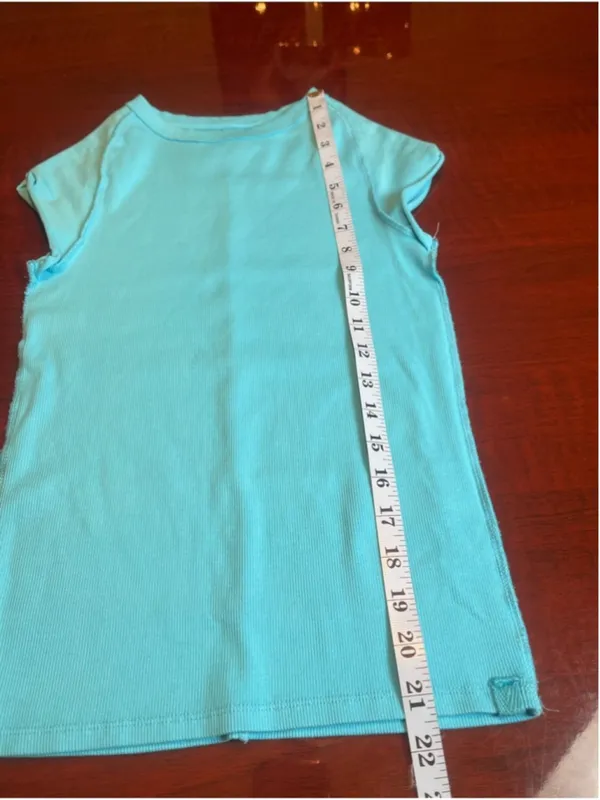 We The Free People Sky Blue Ribbed Baby Tee Exposed Seams Raw Hem Size Small - Image 5