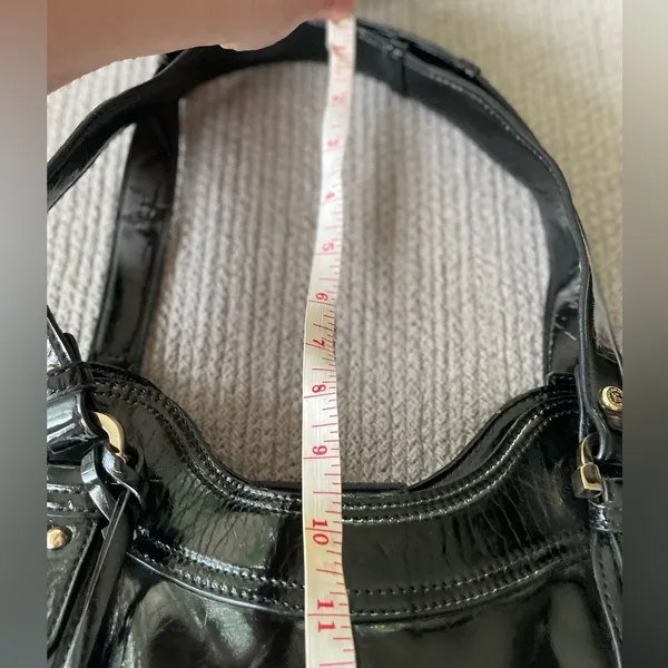 Vintage Y2K Liz Claiborne Black Patent Leather Pink Dot Shoulder Bag Purse - Image 6