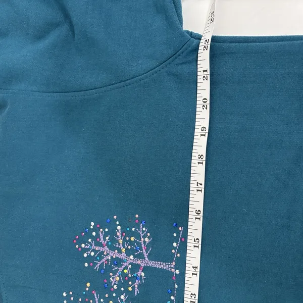 Vintage Teal Blue Double Collared Pullover Sweatshirt Winter Tree‎ Design - Image 8