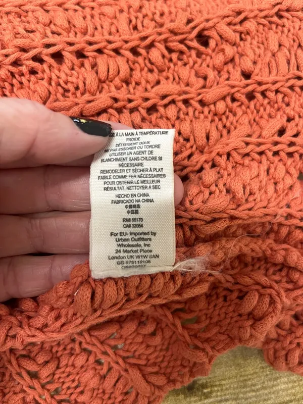 Free People Coral Open-Knit V-Neck Sweater size Small - Image 5